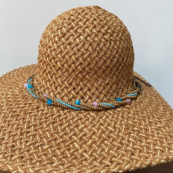 Woven Straw Hat with Beaded Band - Picture 3 of 9
